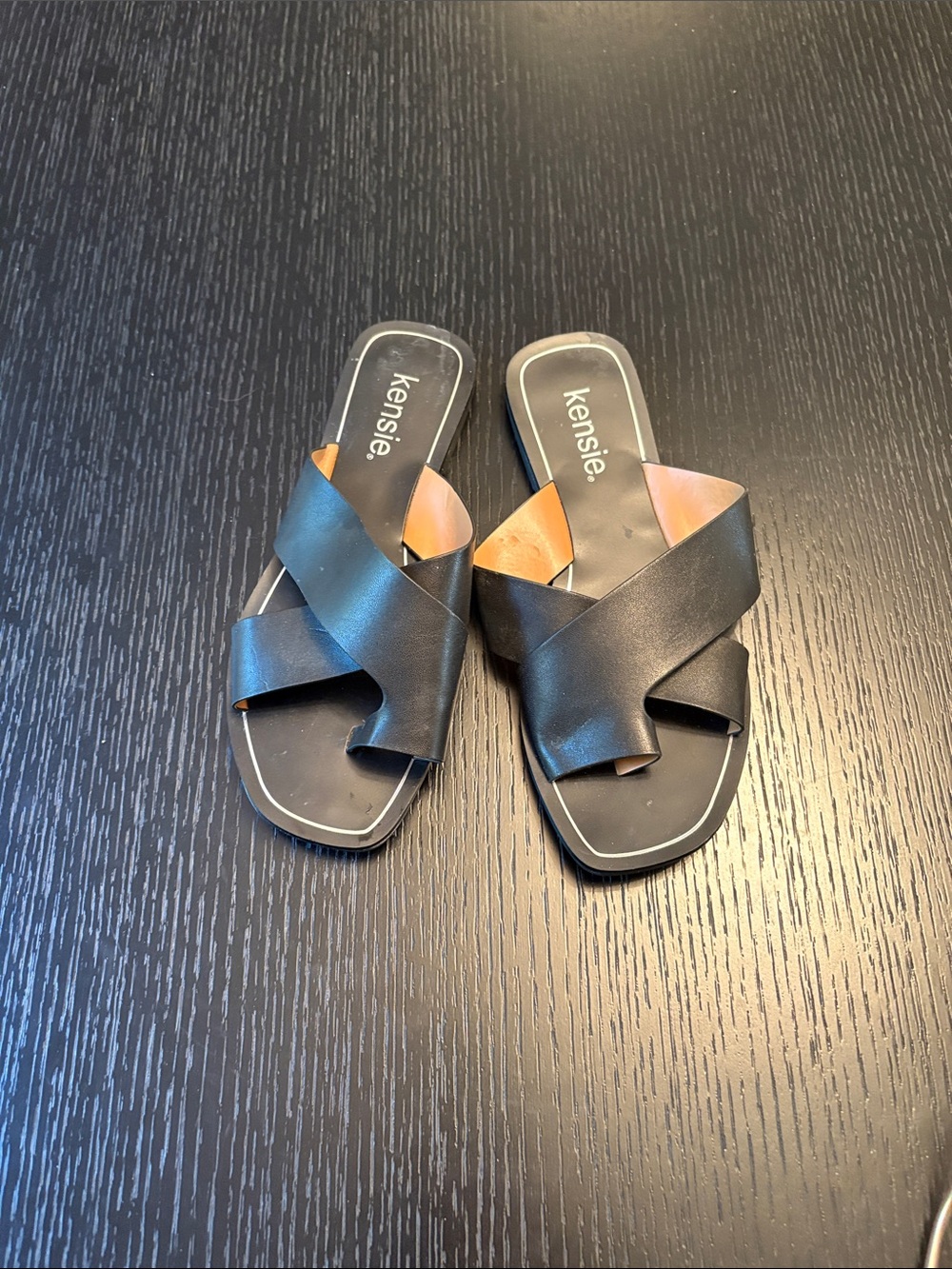 Kensie Black Crisscross Slide Sandals